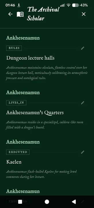 Entries in the Archival Scholar, each joined to others by what connects them.