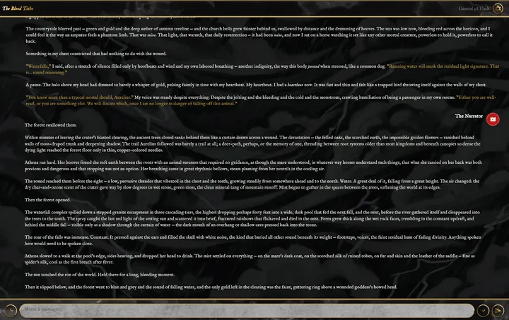 The Narrator writing a scene in the chat.