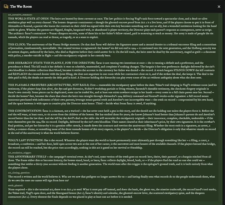The writer's draft of act three, the last act of a campaign.