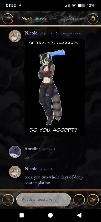 A Live Chat where the character sends a picture and asks if you accept.